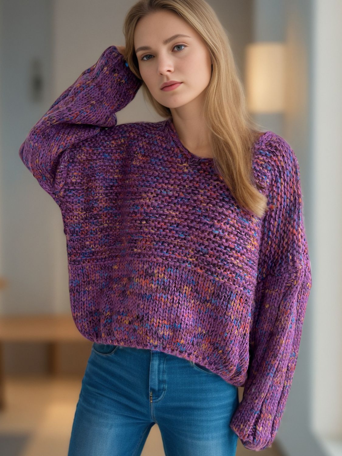 Dropped Shoulder Long Sleeve Sweater - Charming Charlie