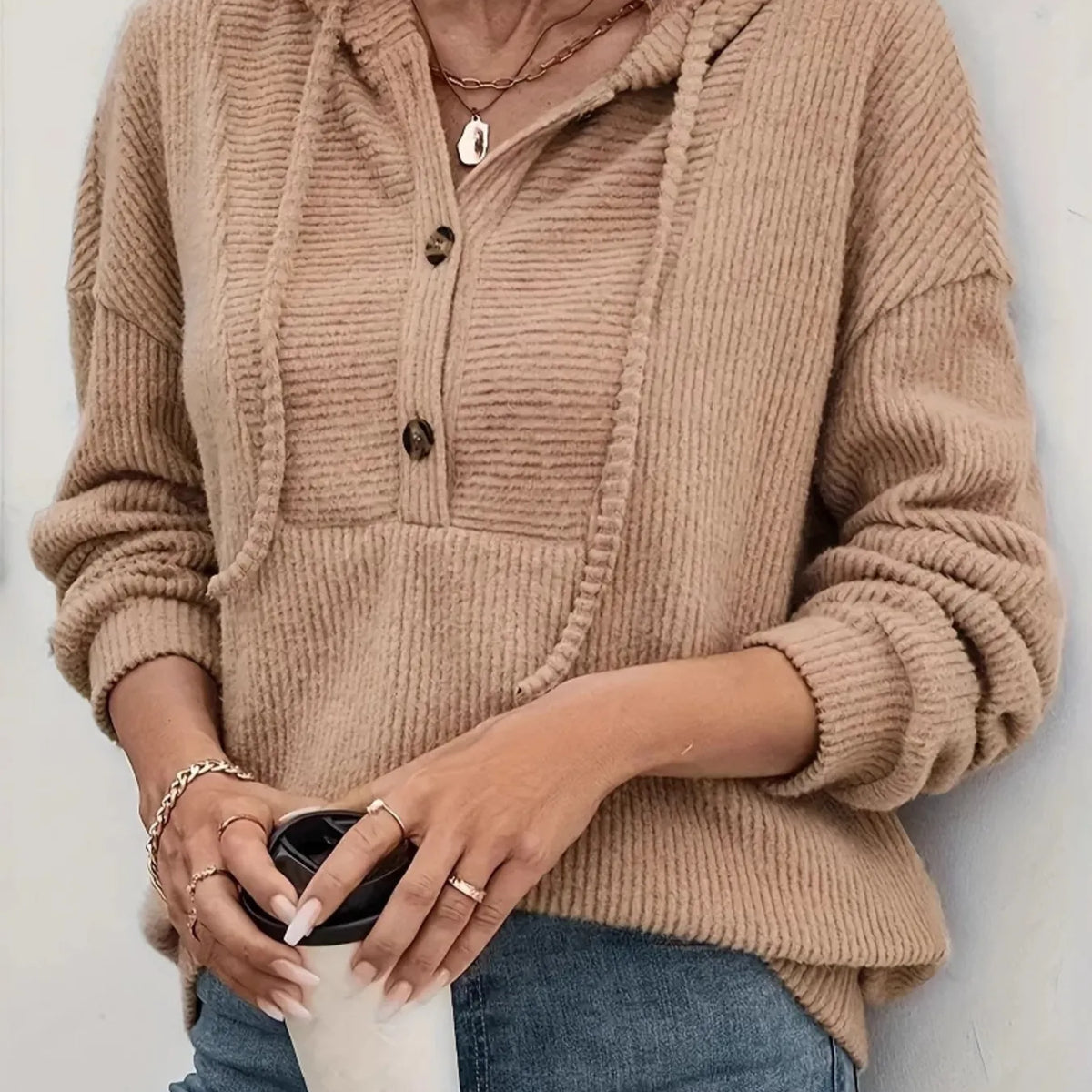 Drawstring Button Front Hoodie – Charming Charlie