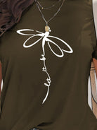 Dragonfly Graphic Round Neck Short Sleeve T-Shirt - Charming Charlie