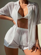 Open Front Half Sleeve Top and Shorts Cover Up Set - Charming Charlie