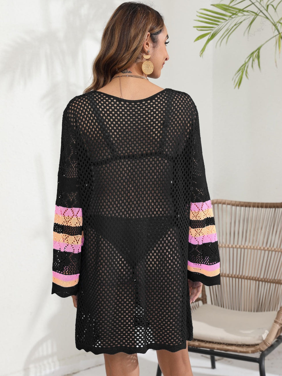 Contrast Fringe Trim Openwork Cover-Up Dress main image 0