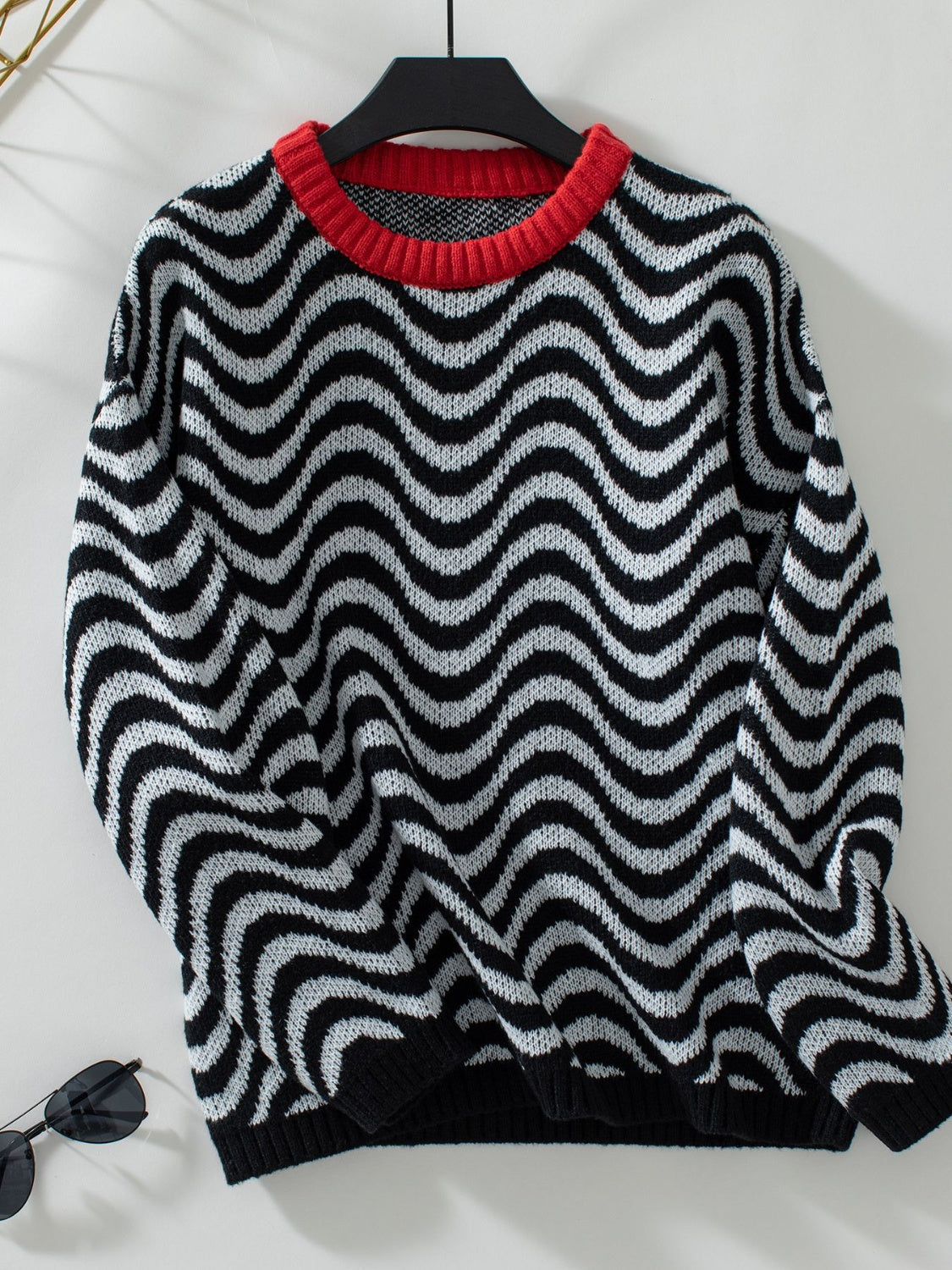 Wavy Stripes Round Neck Long Sleeve Sweater - Charming Charlie