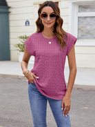 Textured Round Neck Cap Sleeve T-Shirt - Charming Charlie