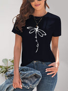 Dragonfly Graphic Round Neck Short Sleeve T-Shirt - Charming Charlie