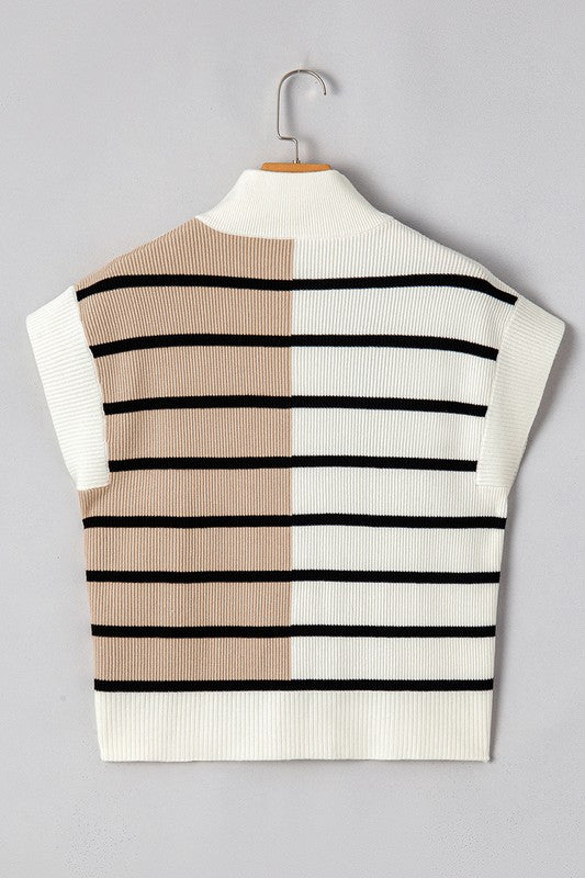 Stripe Colorblock Quarter Zip Collar Sweater Vest - Charming Charlie