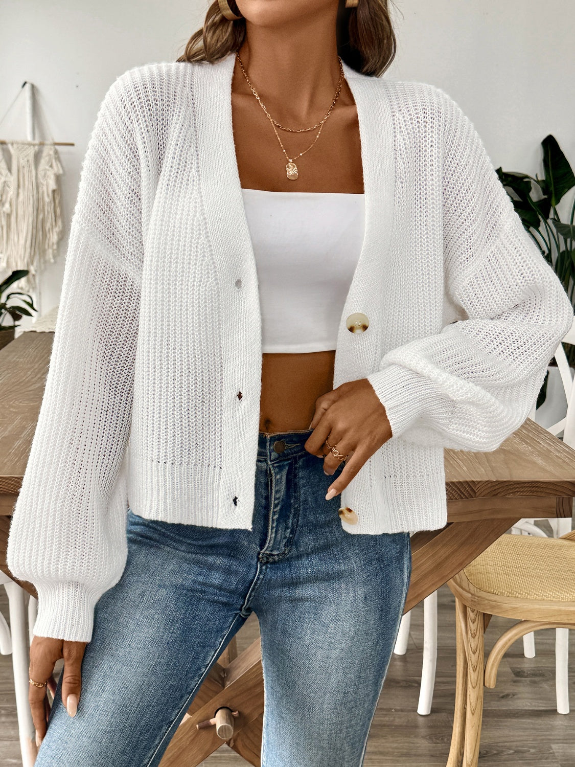 V-Neck Button Up Long Sleeve Cardigan - Charming Charlie