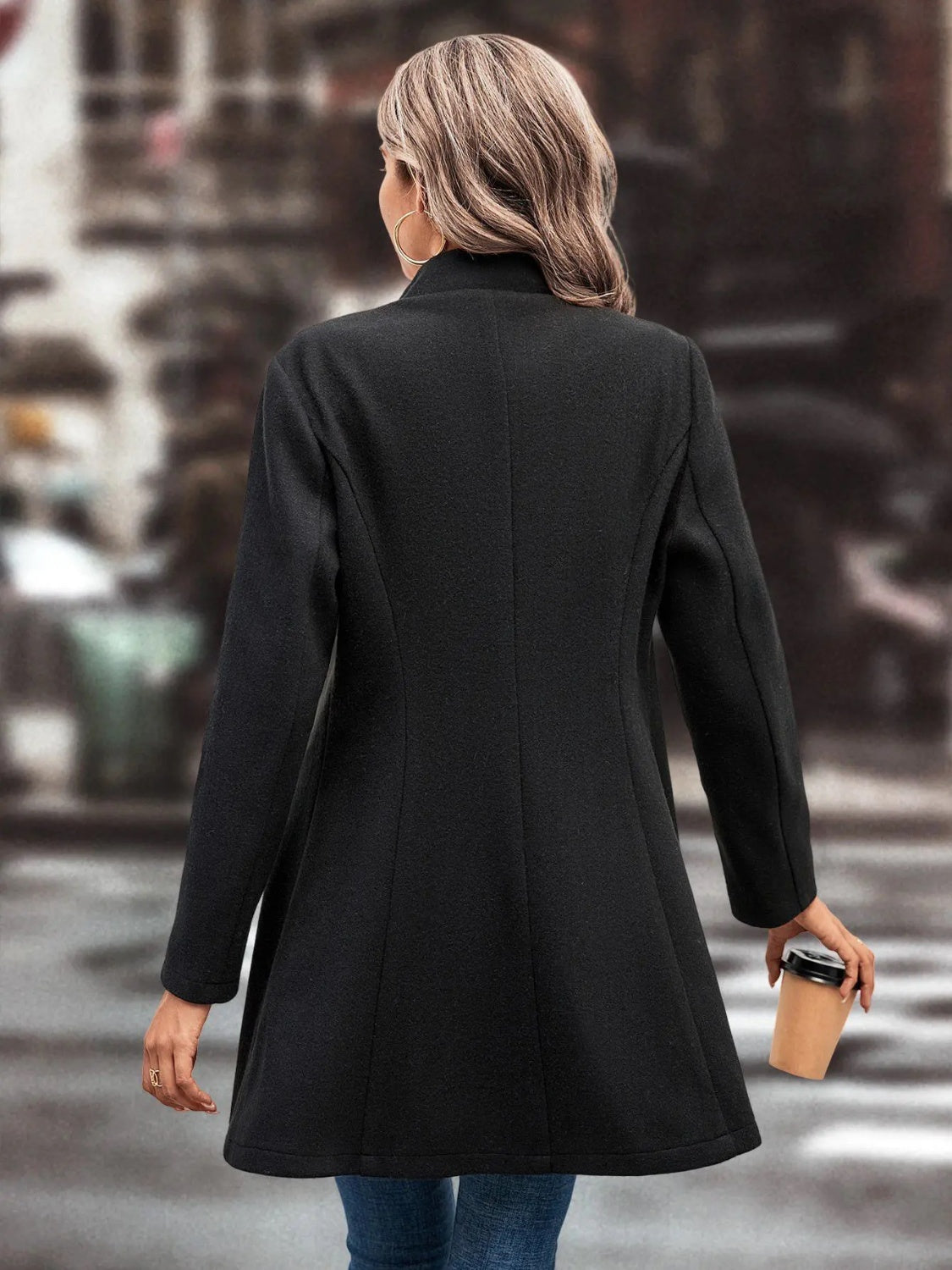 Collared Neck Long Sleeve Longline Coat – Charming Charlie