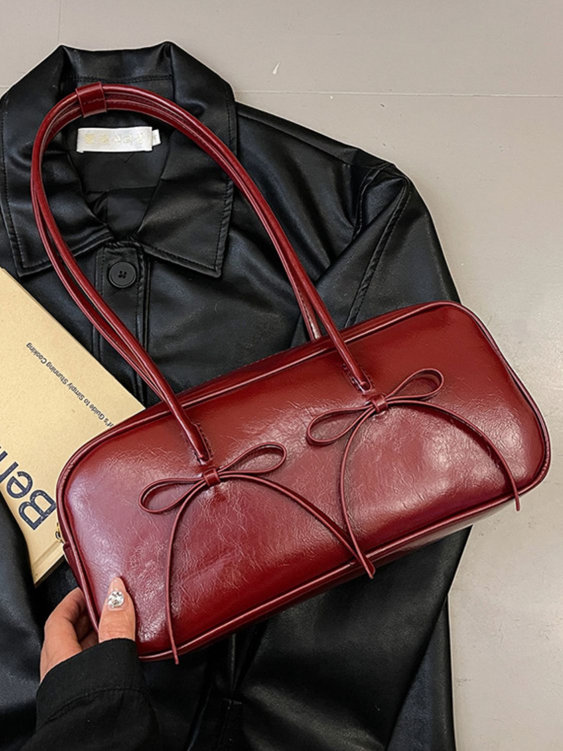 PU Leather Bow Trim Shoulder Bag - Charming Charlie