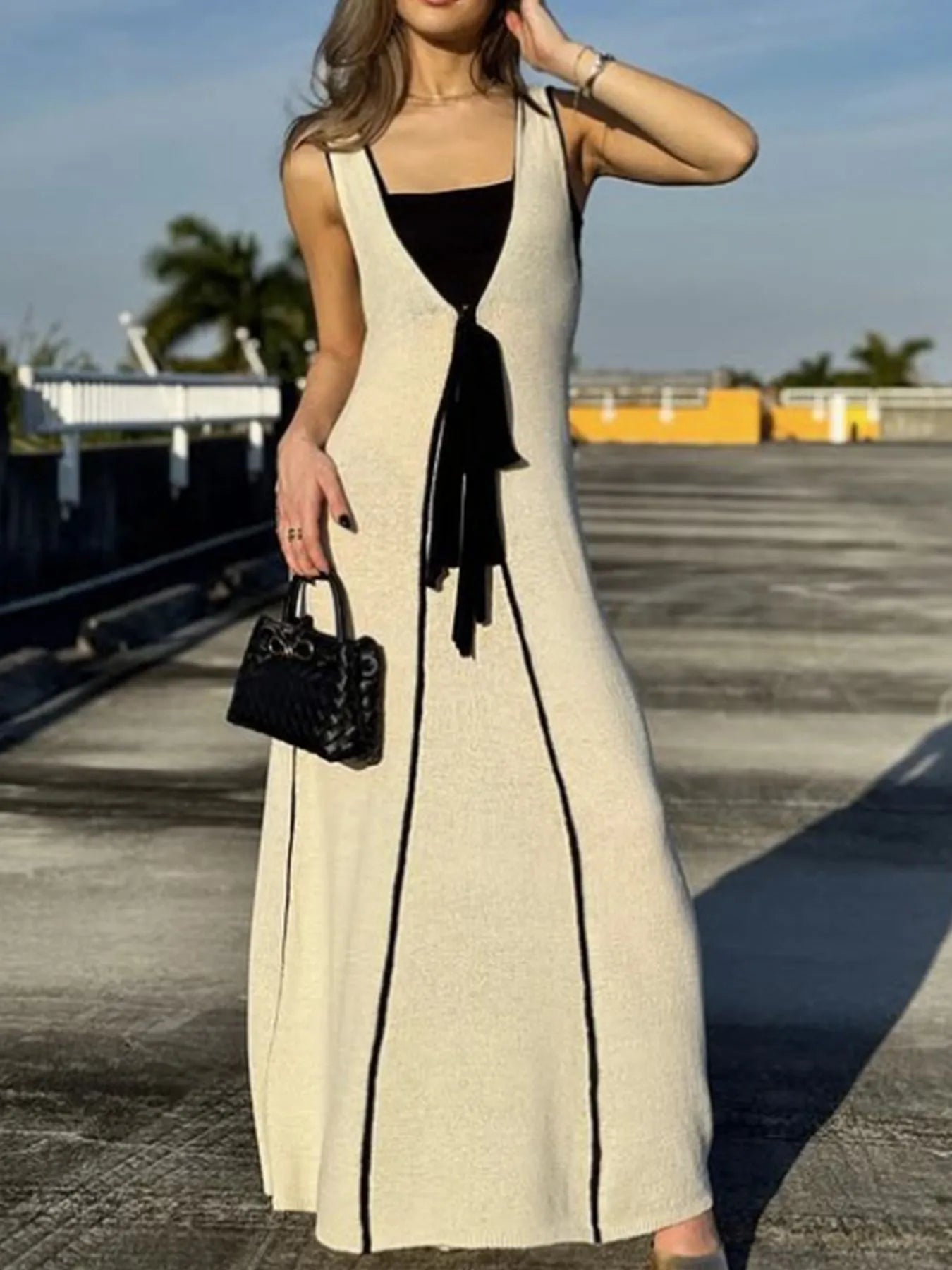 Contrast Trim Sleeveless Maxi Knit Dress Charming Charlie Contrast Trim Sleeveless Maxi Knit Dress Charming Charlie