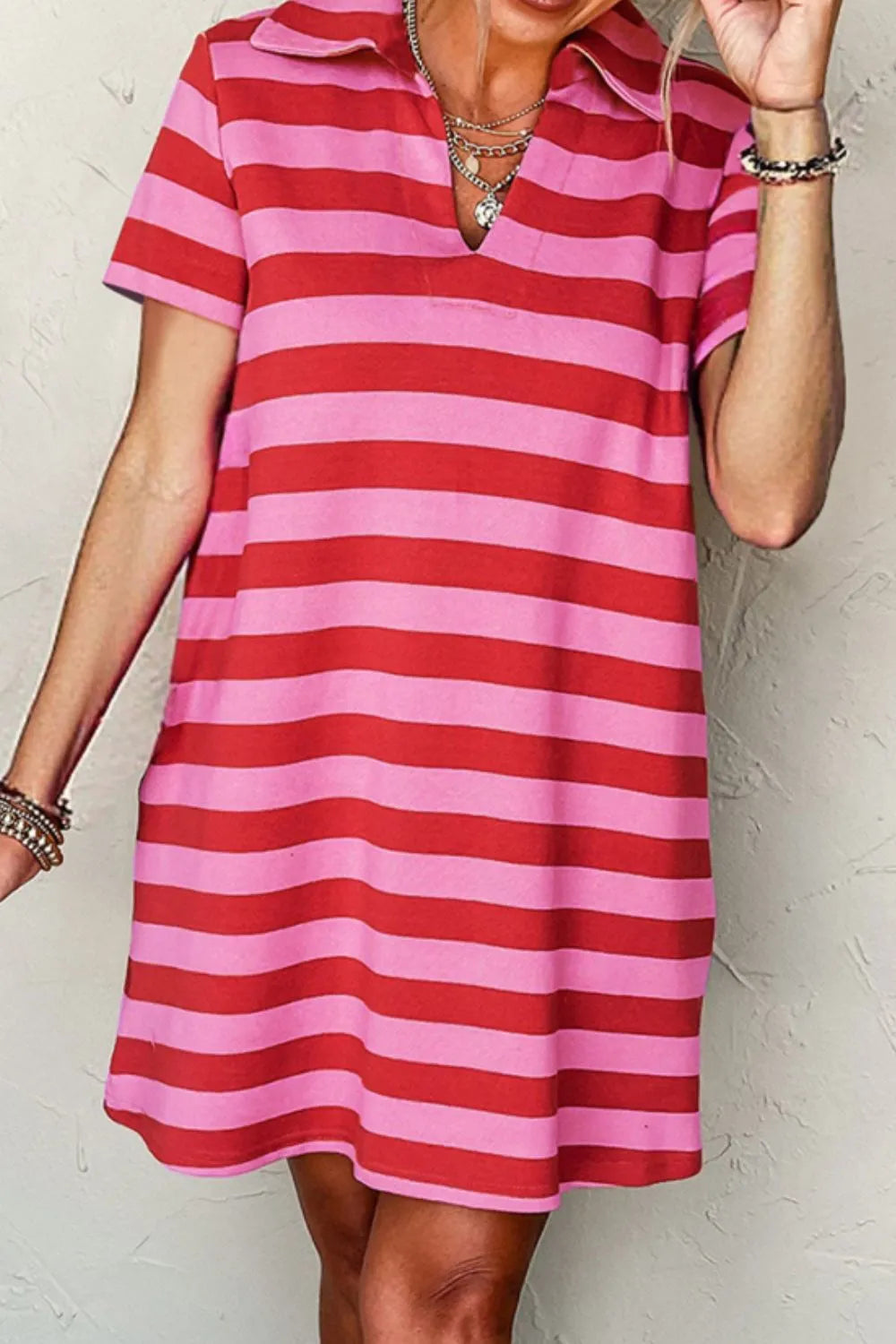 strapless open back dress Red & White Striped Cotton Polo Dress main image 0