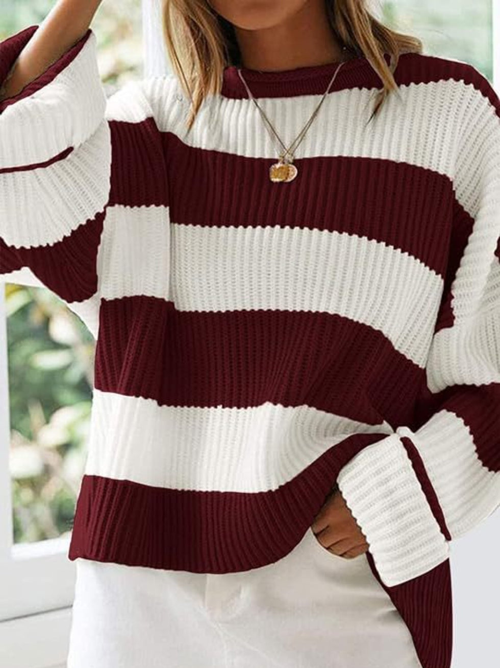 HAPPY Round Neck Long Sleeve Sweater