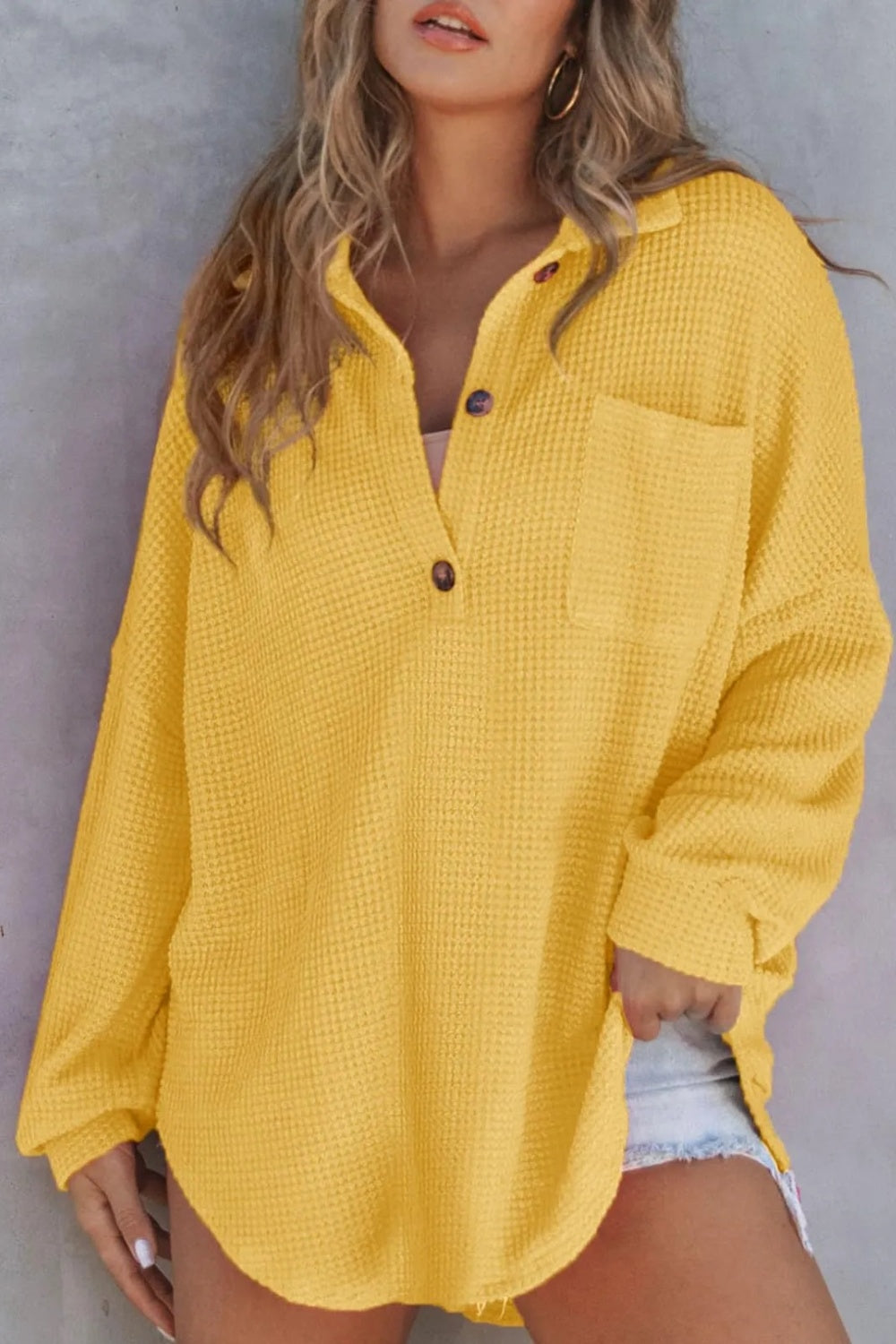 Half Button Long Sleeve Sweatshirt - Charming Charlie