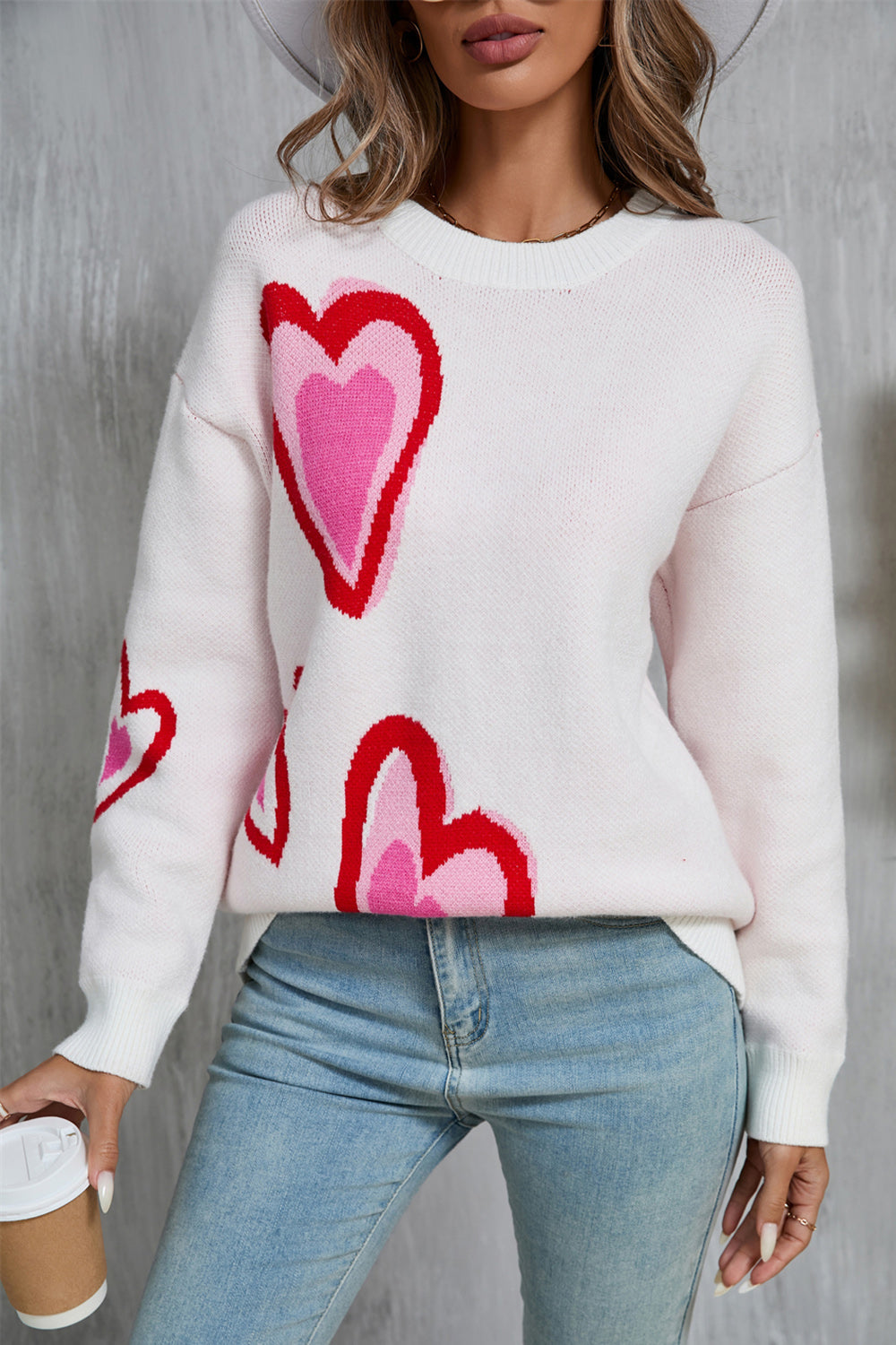 Angel Wings Heart Round Neck Long Sleeve Sweater - Charming Charlie