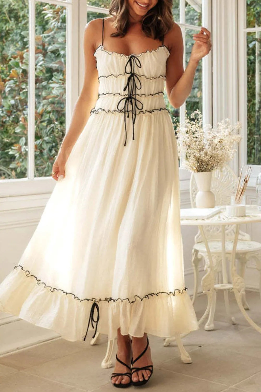 Frill Tied Front Midi Cami Dress – Charming Charlie