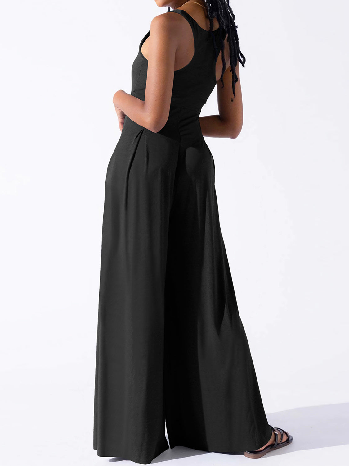Square Neck Wide Strap Jumpsuit - Charming Charlie
