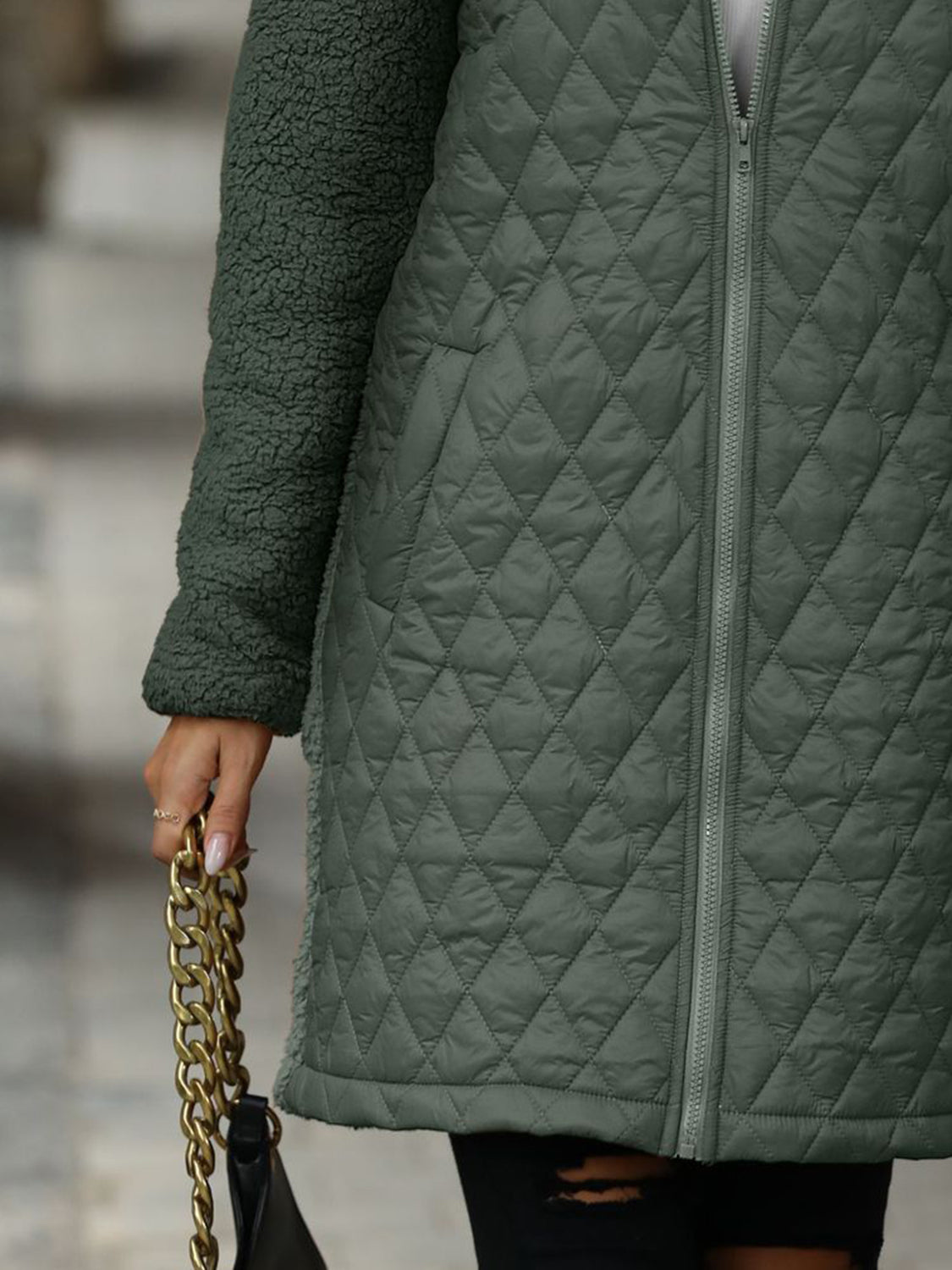 Texture Zip Up Long Sleeve Hooded Coat - Charming Charlie