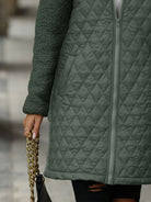 Texture Zip Up Long Sleeve Hooded Coat - Charming Charlie