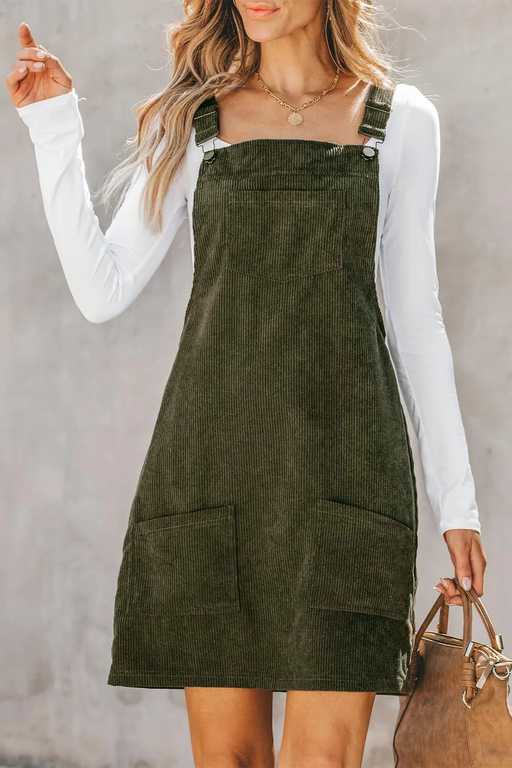 green overall dress Honey Plus Size Plaid Wide Strap 2 100% Polyester Care Instructions Hand Wash Cold Pocketed Square Neck Wide Strap