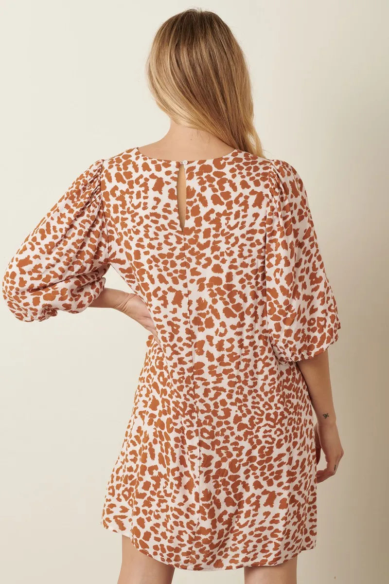 mittoshop long sleeve dress Mittoshop Animal Print Puff Sleeve Mini Dress – Charming Charlie