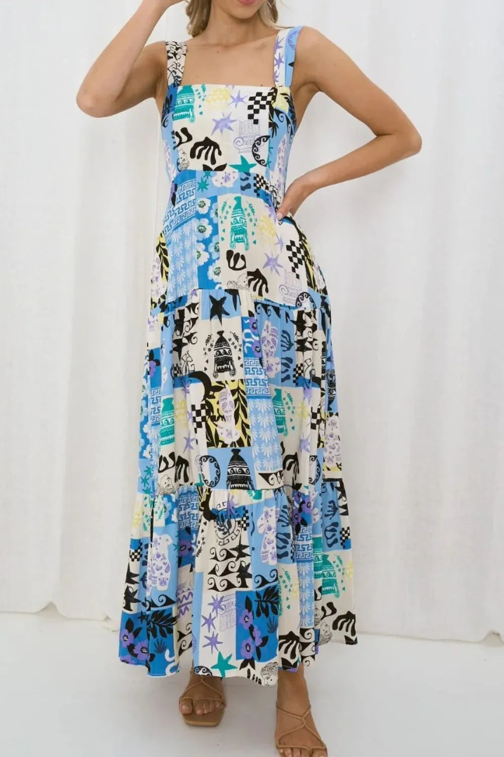 maxi dress with wide straps Printed Square Neck Wide Strap Maxi Dress – Charming Charlie