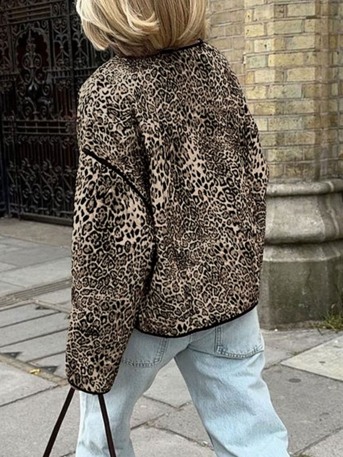 Perfee Leopard Open Front Long Sleeve Jacket – Charming Charlie