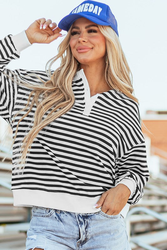 Stripe Color Block Crew Neck Oversized Sweatshirt – Charming Charlie