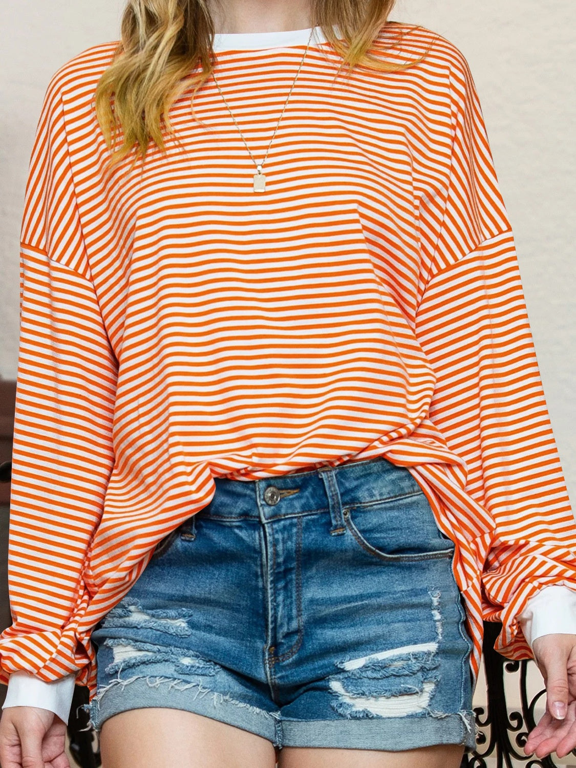 Contrast Striped Long Sleeve Sweatshirt - Charming Charlie