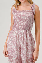 GeeGee Printed Tie Shoulder Wide Leg Jumpsuit - Charming Charlie