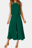 Round Neck Top and Wide Leg Pants Set - Charming Charlie