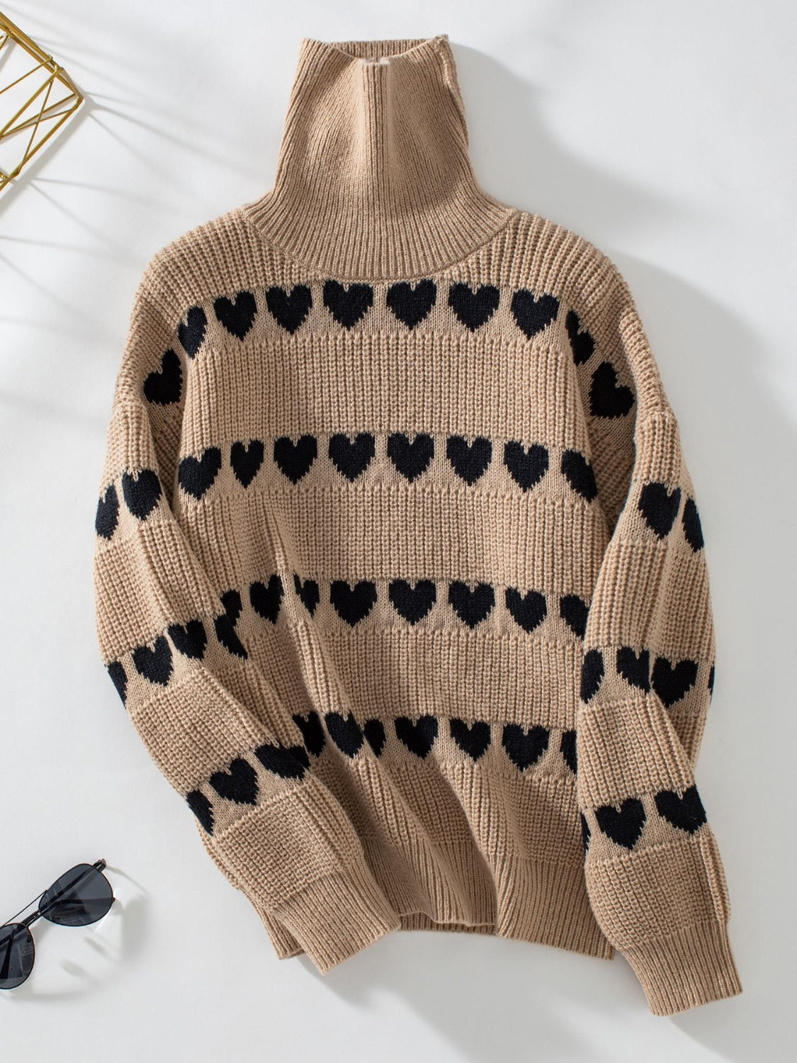 Heart Turtleneck Dropped Shoulder Sweater - Charming Charlie