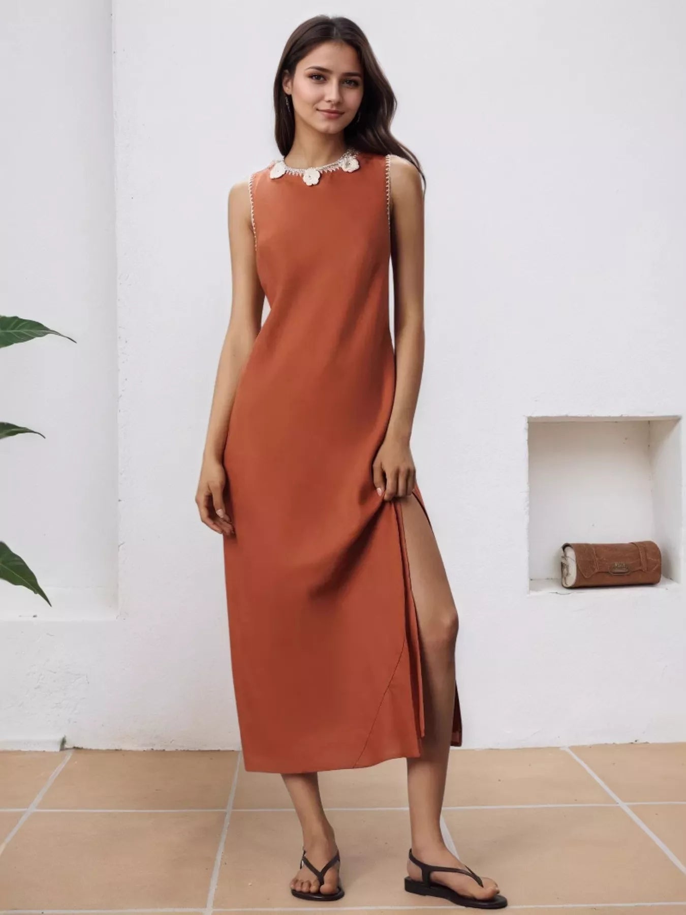 red midi tank dress Slit Round Neck Sleeveless Midi Tank Dress – Charming Charlie