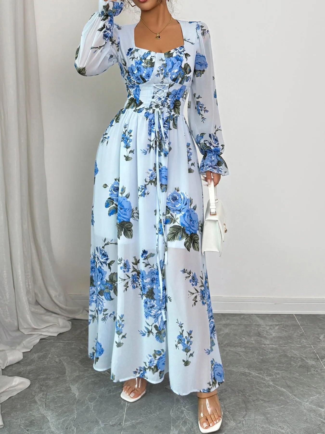 chinese dress ladies Floral Flounce Sleeve Maxi Dress – Charming Charlie