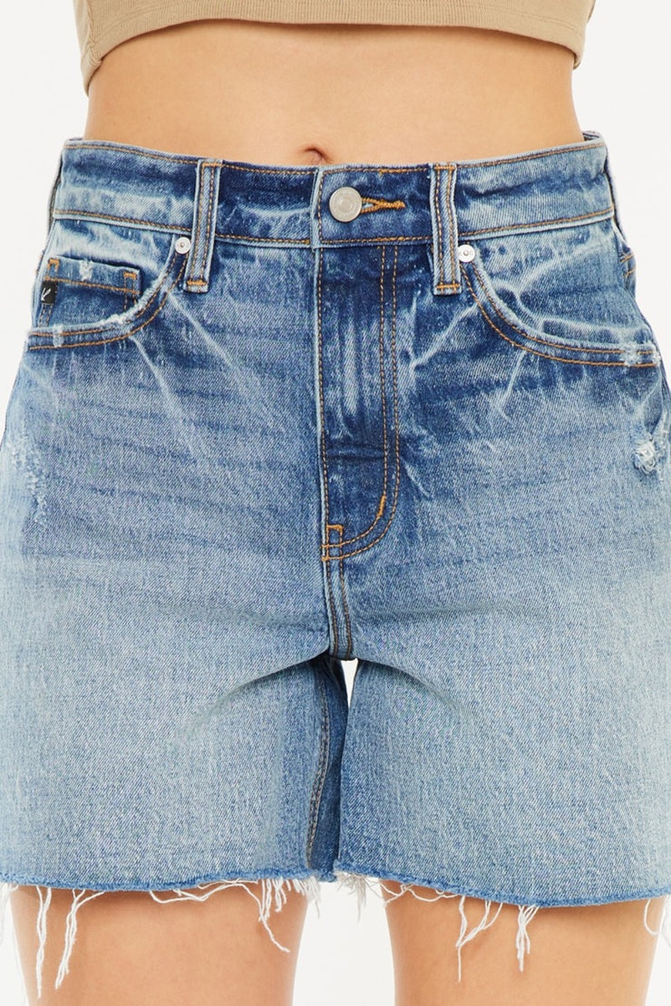 Kancan High Rise Raw Hem Denim Shorts