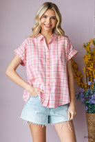Cotton Bleu by Nu Lab Plaid Collared Neck Short Sleeve Shirt - Charming Charlie