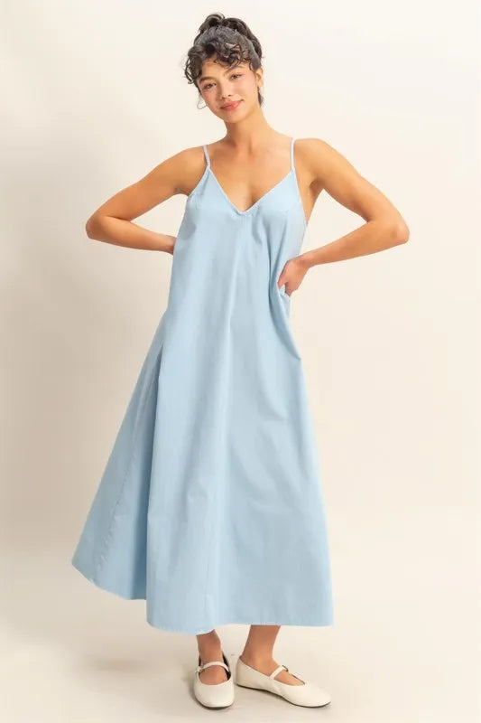 HYFVE Dyed V-Neck Loose Dress BABY BLUE / S