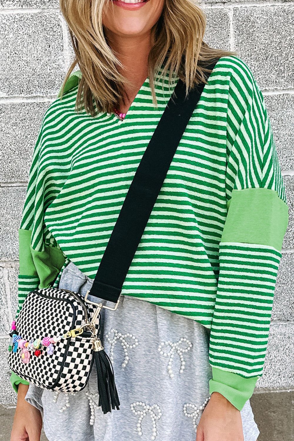Stripe Johnny Collar Long Sleeve Top - Charming Charlie