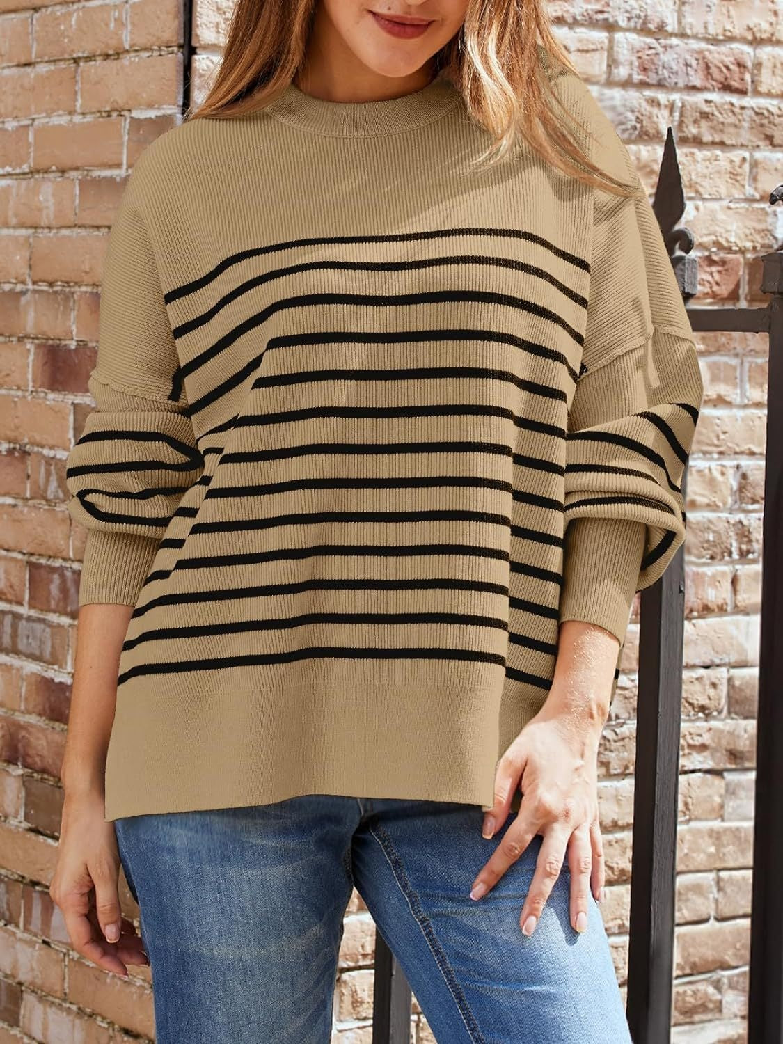 Striped Round Neck Long Sleeve Sweatshirt - Charming Charlie