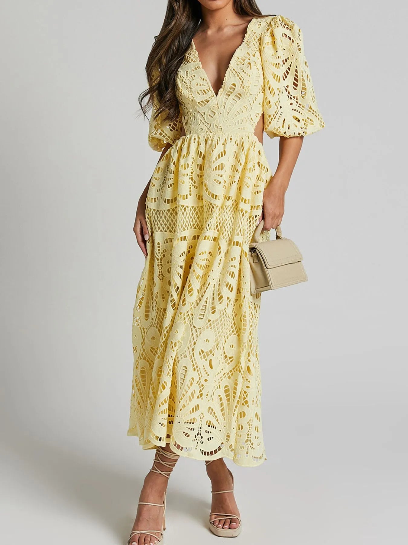 Cutout Back Lace Crochet V-Neck Dress Charming Charlie Cutout Back Lace Crochet V-Neck Dress Charming Charlie