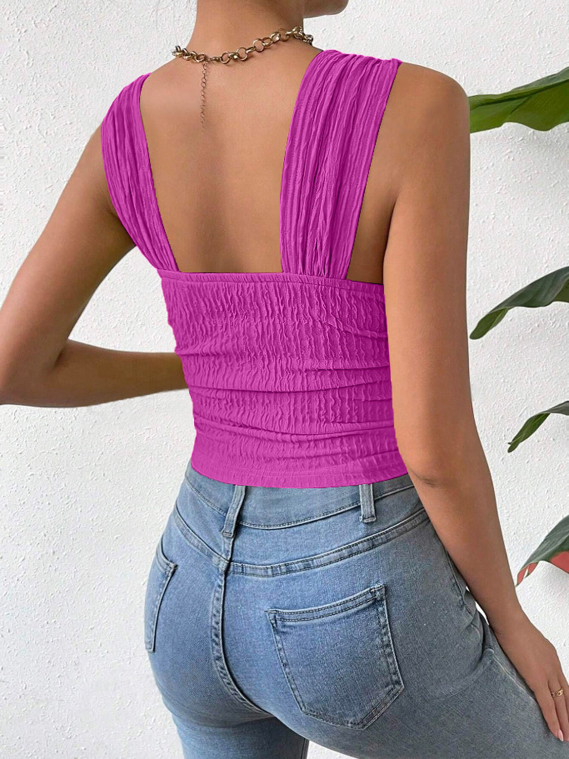 Textured Square Neck Wide Strap Tank - Charming Charlie