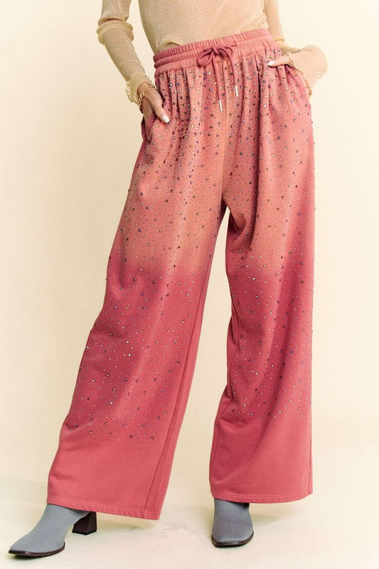Davi & Dani Rhinestone Drawstring Wide Leg Pants - Charming Charlie