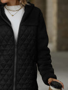 Texture Zip Up Long Sleeve Hooded Coat - Charming Charlie