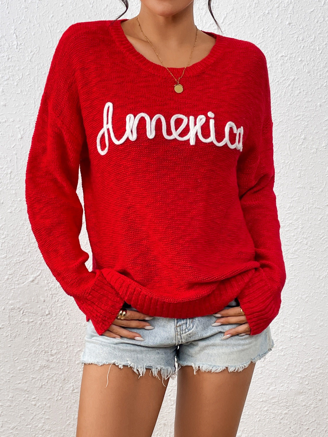 Letter Round Neck Long Sleeve Sweater - Charming Charlie