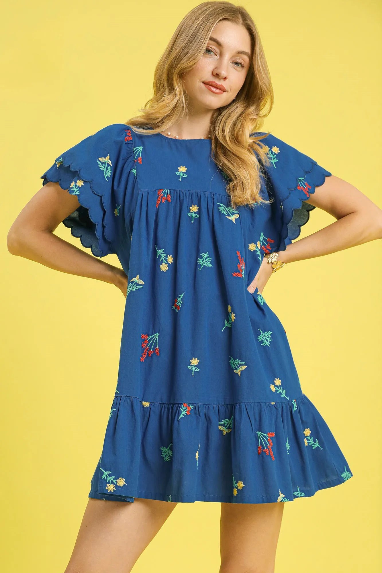 Umgee Floral Embroidered Short Sleeve Mini Dress – Charming Charlie