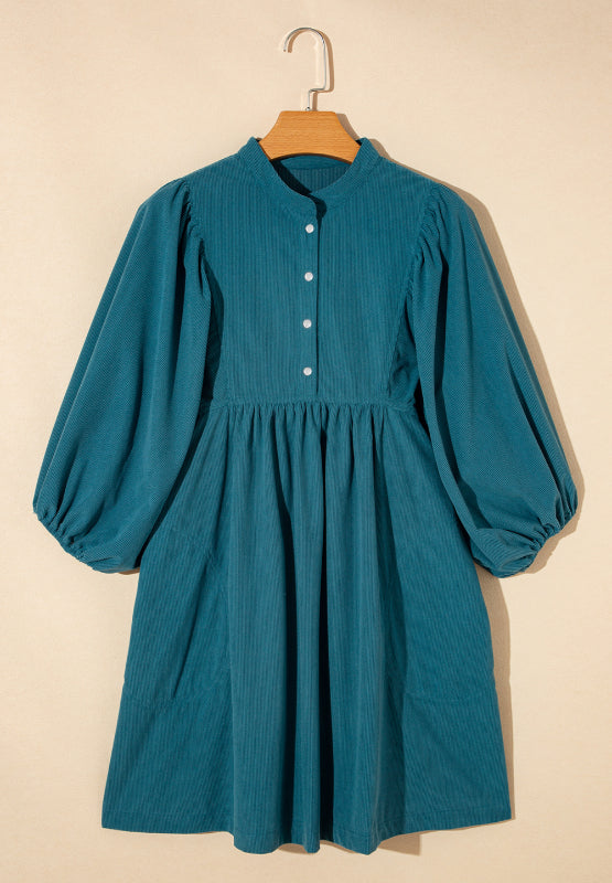 Corduroy Quarter Snap Three-Quarter Sleeve Dress - Charming Charlie