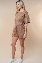 White Birch Full Size Short Sleeve Drawstring Romper - Charming Charlie