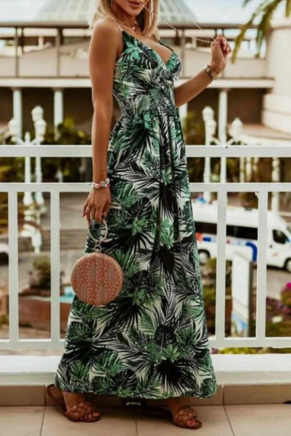 Women's Spring Summer Spaghetti Straps Cotton Wrap Empire Maxi Dress with Pockets in Stripes
