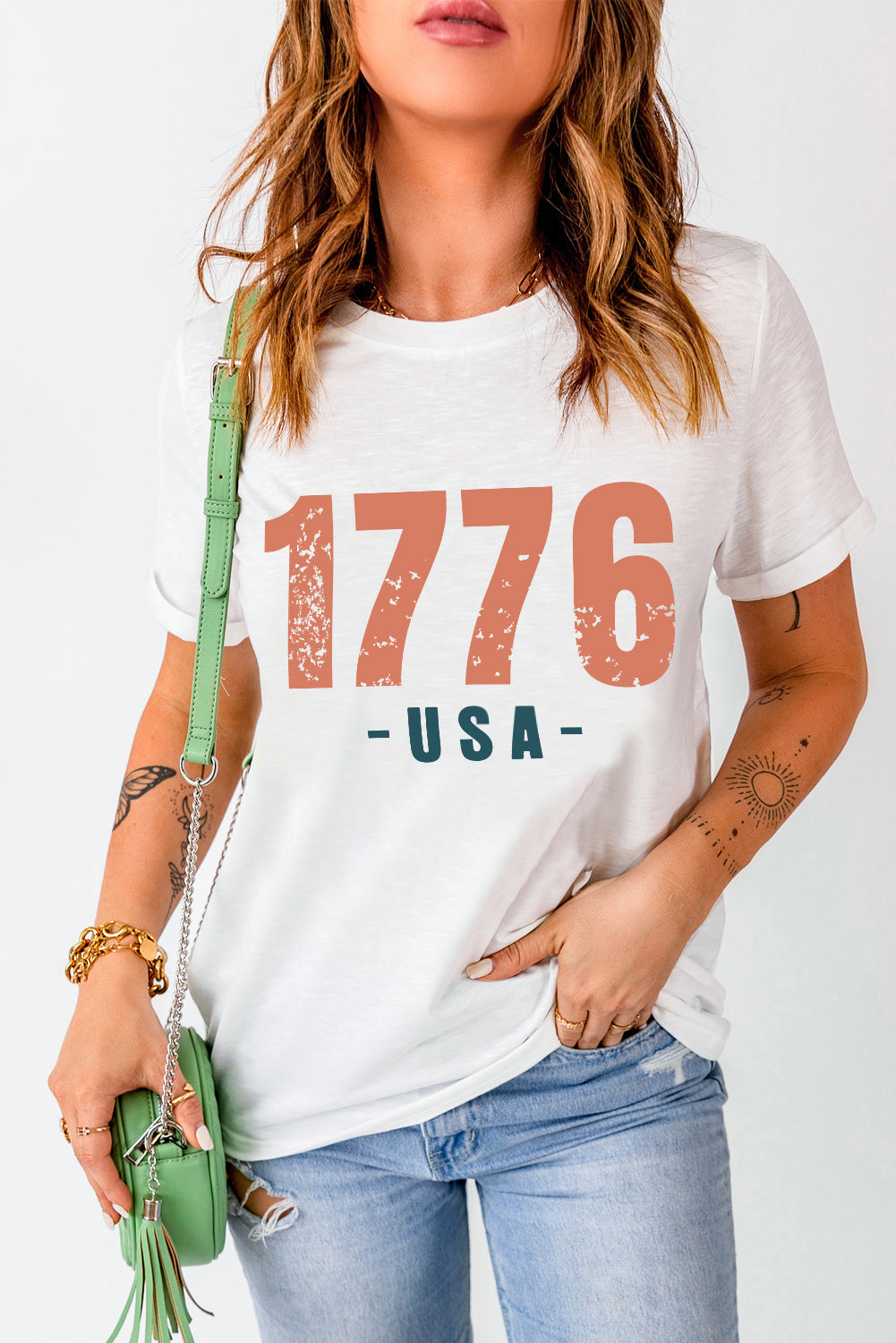Graphic Round Neck Short Sleeve T-Shirt - Charming Charlie
