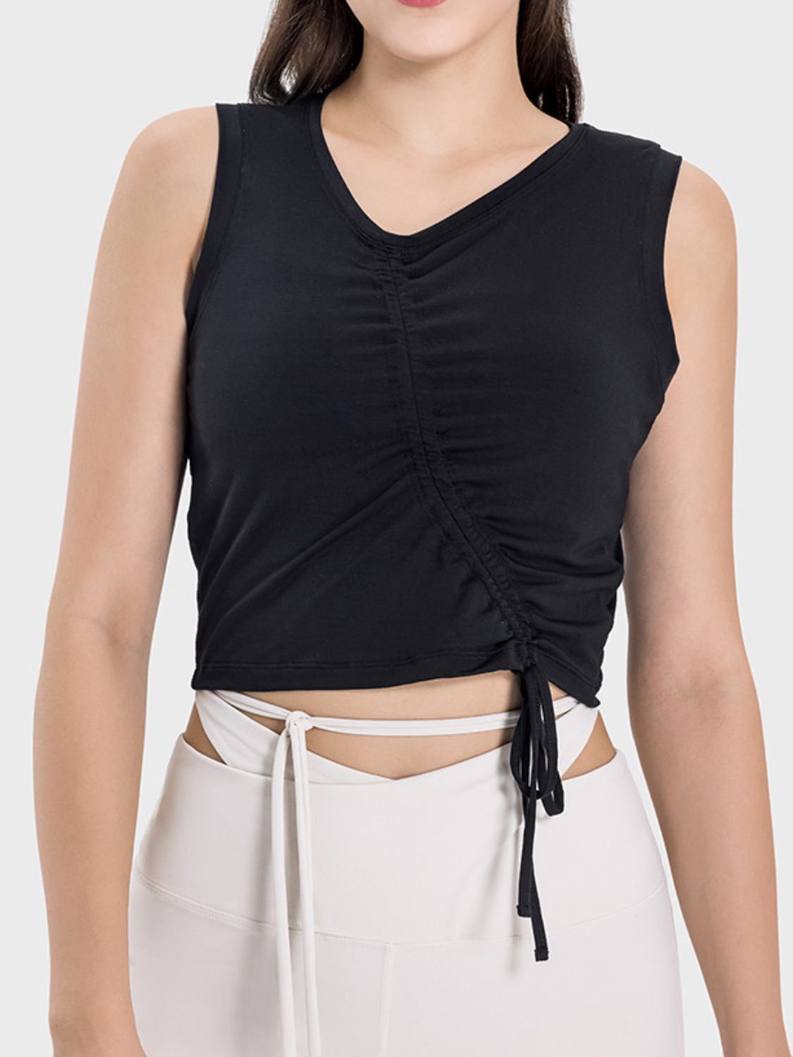 Drawstring Ruched Wide Strap Active Tank - Charming Charlie