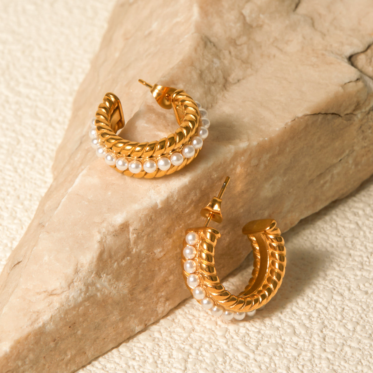 Stainless Steel Pearl C-Hoop Earrings - Charming Charlie
