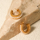 Stainless Steel Pearl C-Hoop Earrings - Charming Charlie